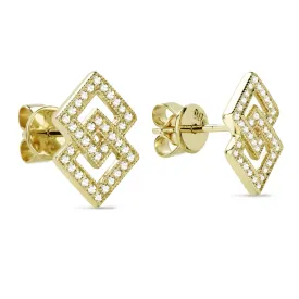 MODERN YELLOW GOLD AND DIAMOND EARRINGS WITH GEOMETRIC DESIGN, .16 CT TW