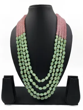 Multi Layered Semi Precious Mint Green & Pink Quartz Beads Necklace By Gehna Shop