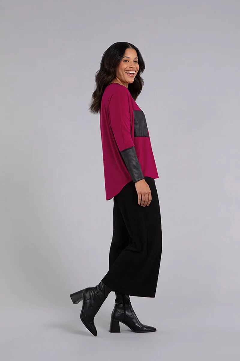 Nu Cinch Top with Faux Leather | Magenta