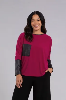 Nu Cinch Top with Faux Leather | Magenta