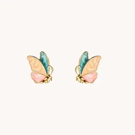 Rainbow Butterfly Gold Stud Earrings W.