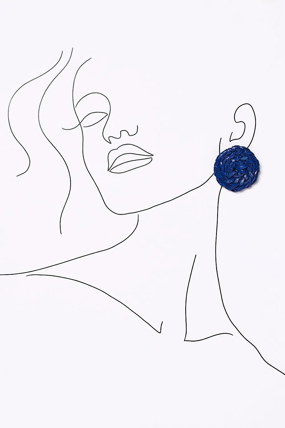 Rattan Button Earrings in Cobalt