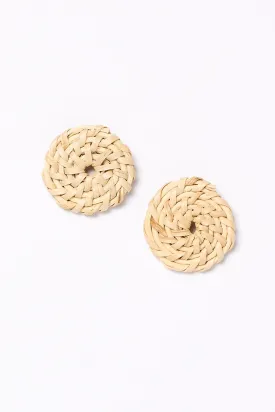 Rattan Button Earrings in Natural