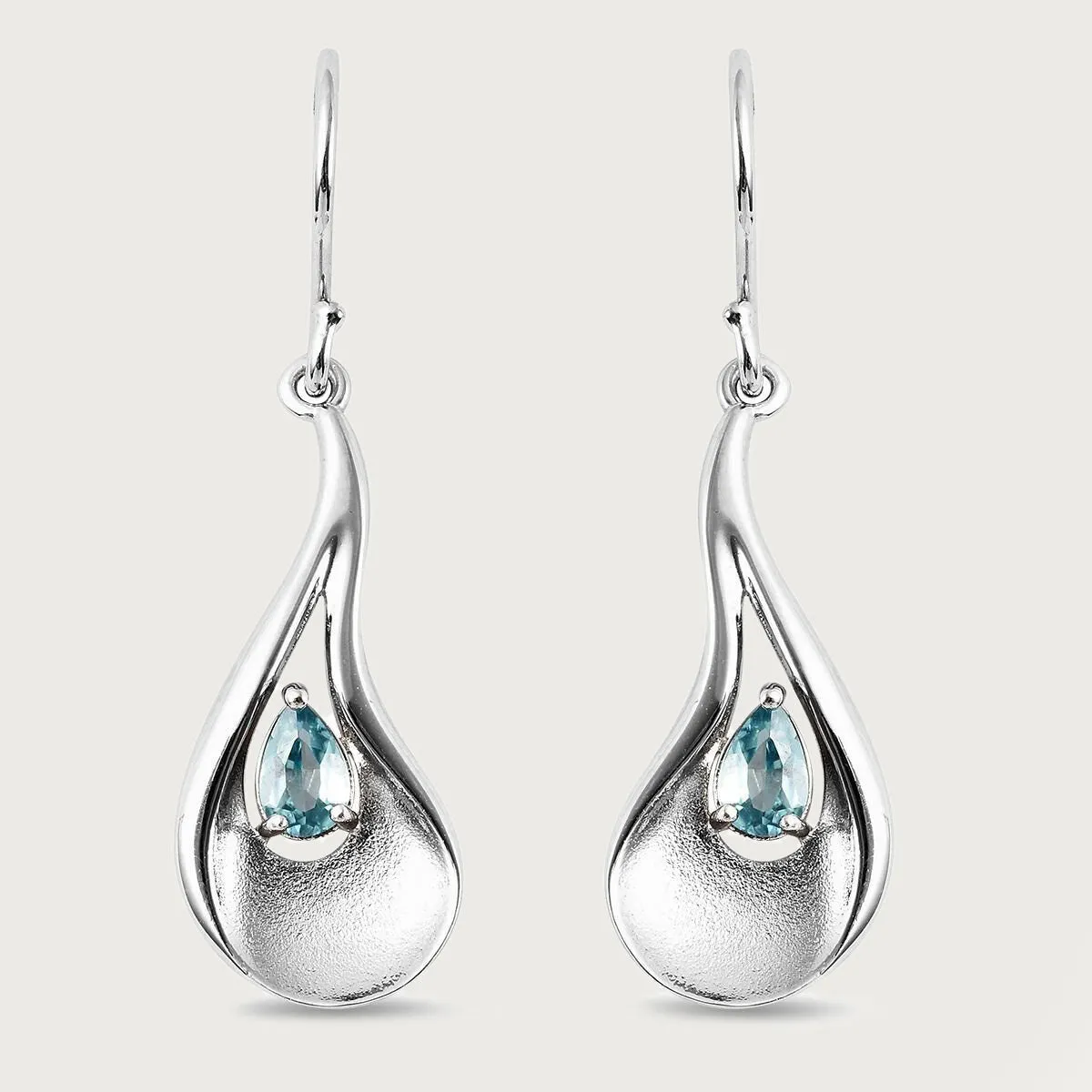 Sandblast Texture Wave Earrings with Ratanakiri Blue Zircon