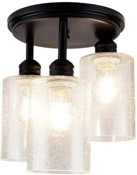 Semi Flush Mount Ceiling Light Farmhouse Seeded Glass Chandelier with 3-Light