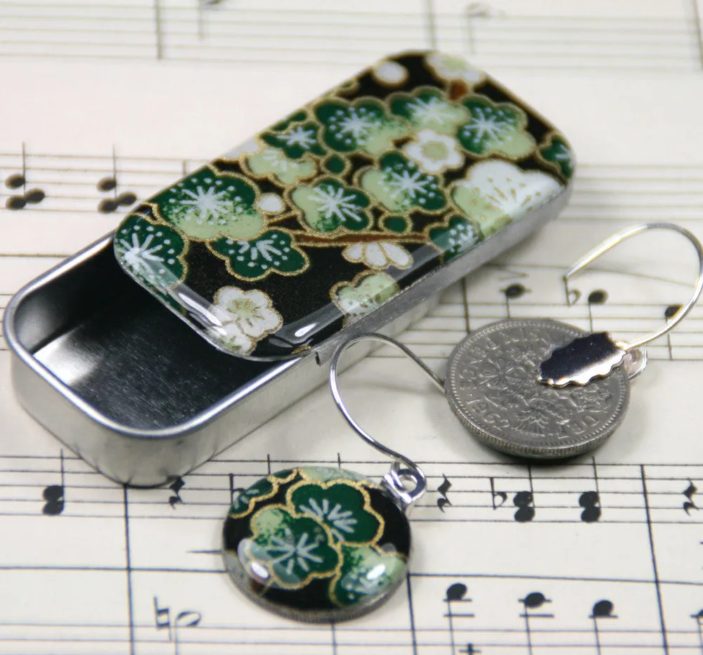 Sixpence Earrings and Teeny Tiny Tin Sakura Green