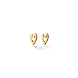 Small Yellow Gold Endless Hoop Earrings with Rubies