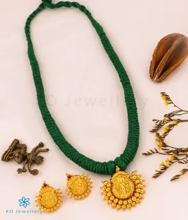 Ameya Silver Lakshmi Pendant Necklace with Green Thread